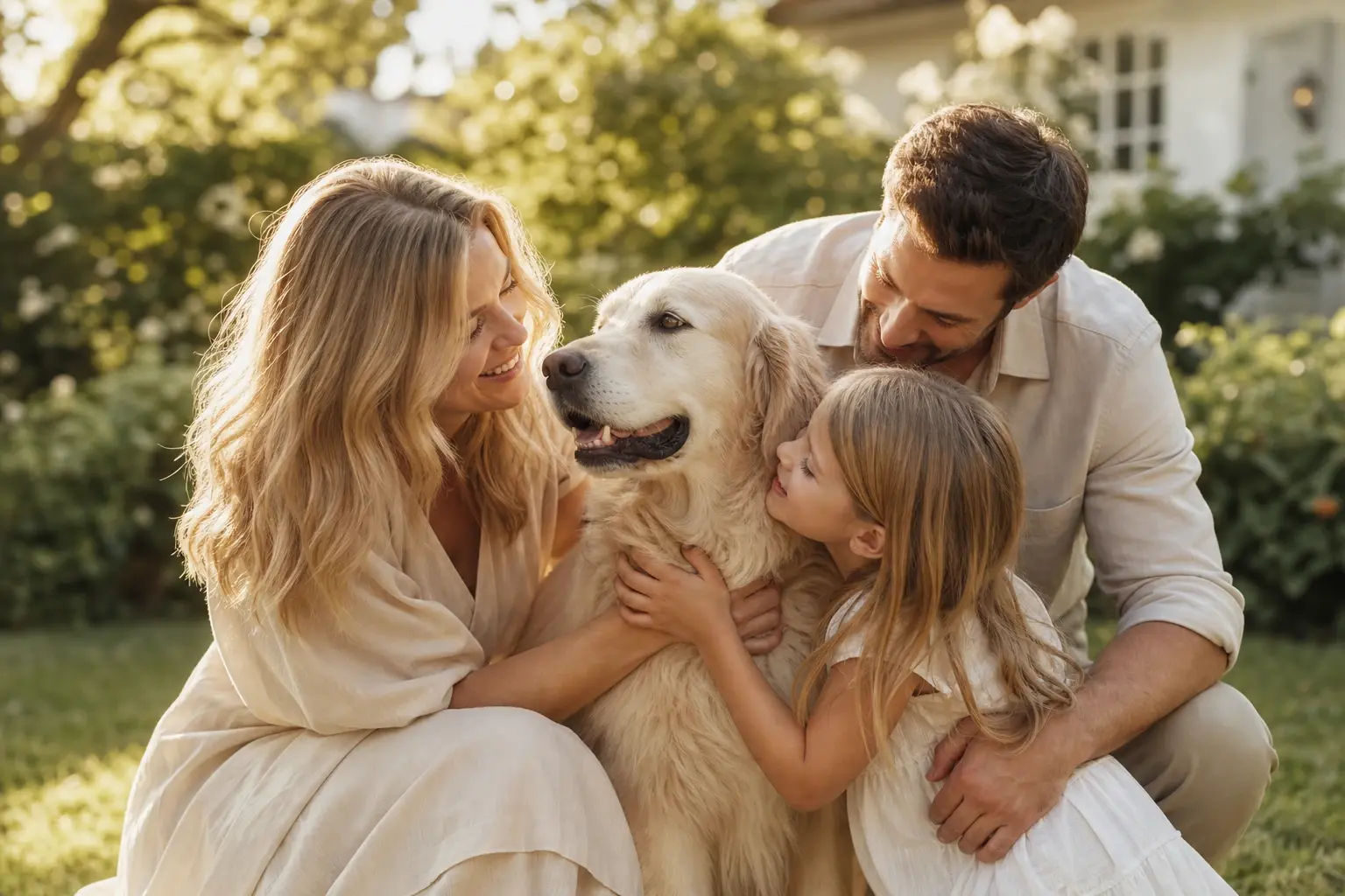 A family gathered around their beloved companion
