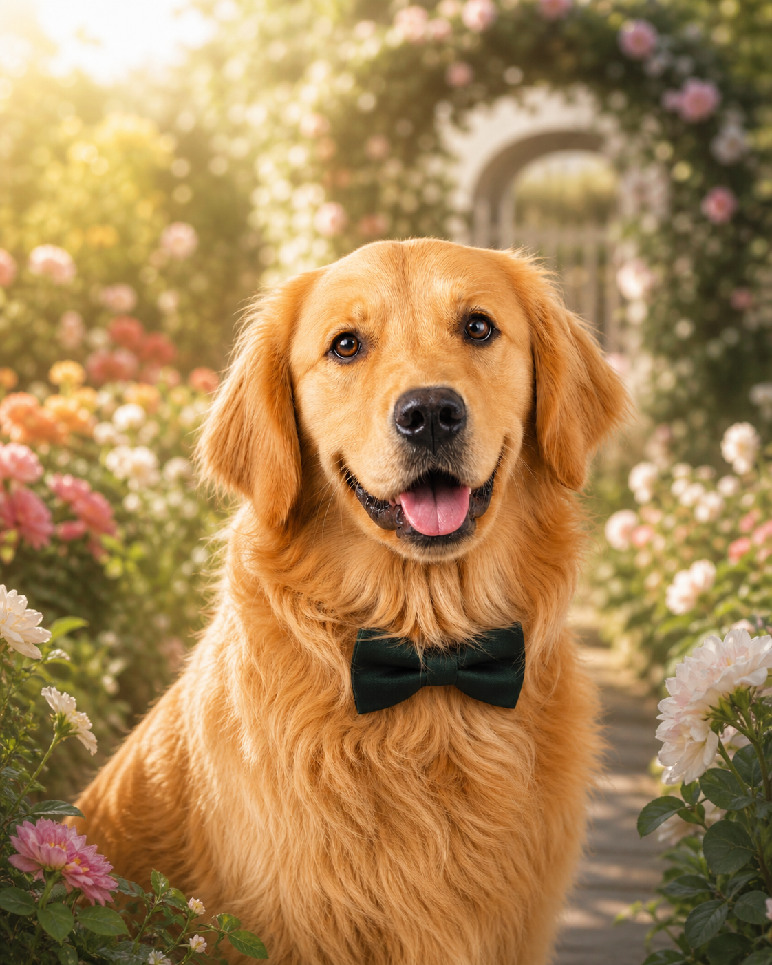 Golden Retriever Max in a personalized Dream Garden memory artwork