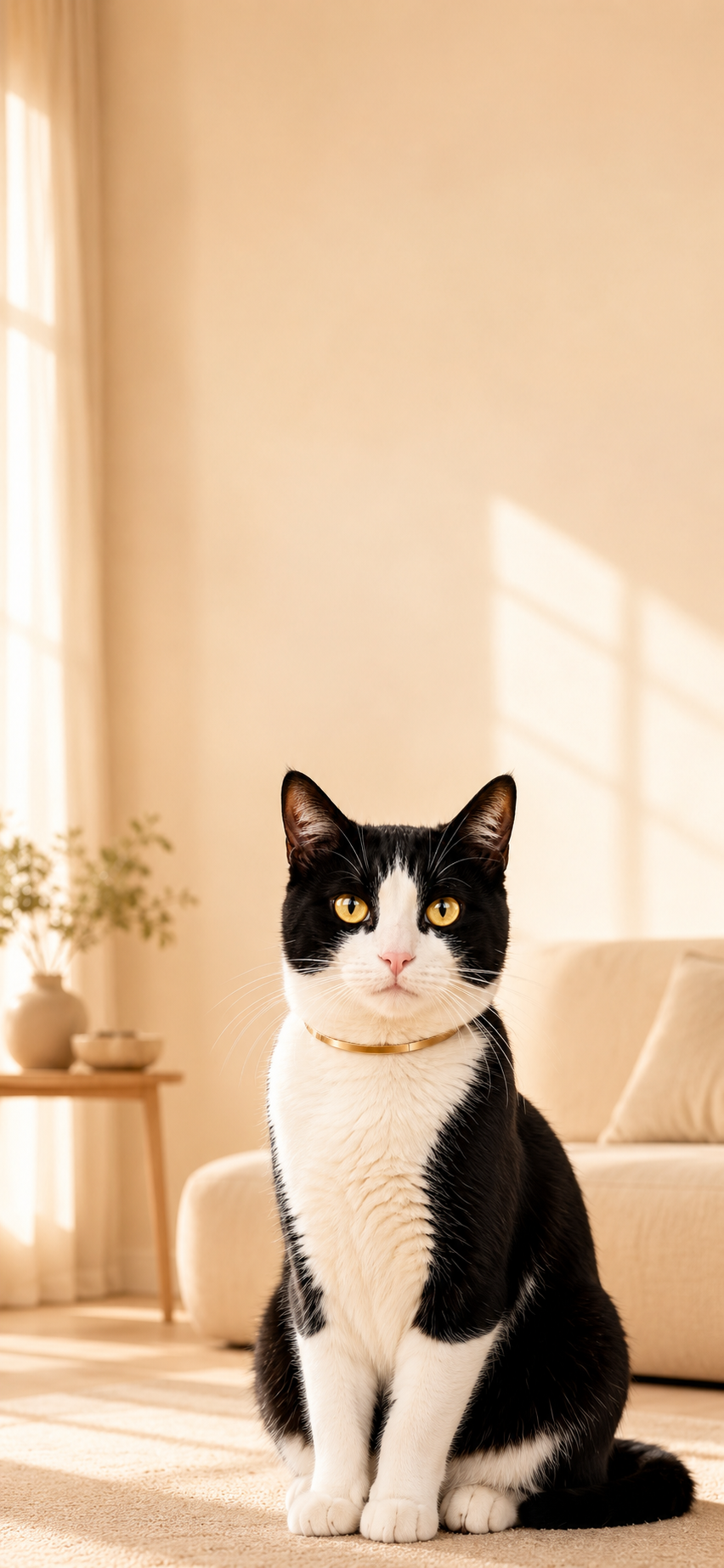 Tux the black and white cat on a phone wallpaper