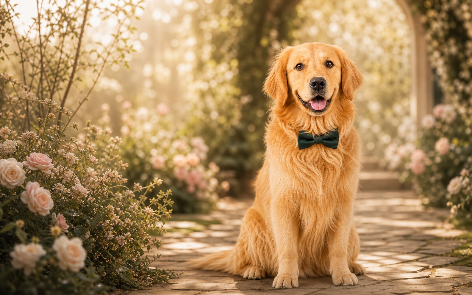 Golden Retriever Max clearly framed in a Dream Garden pet artwork